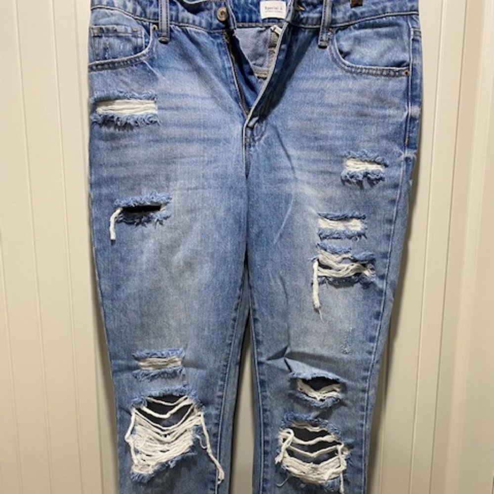Special A High Rise Distressed Straight Leg Jeans for Women in Medium Wash